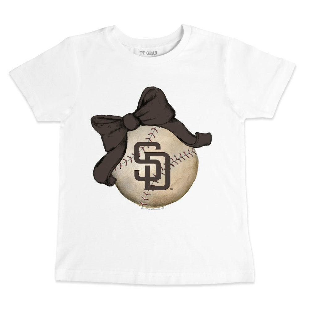 San Diego Padres Tiny Turnip Youth Baseball Bow T-Shirt White