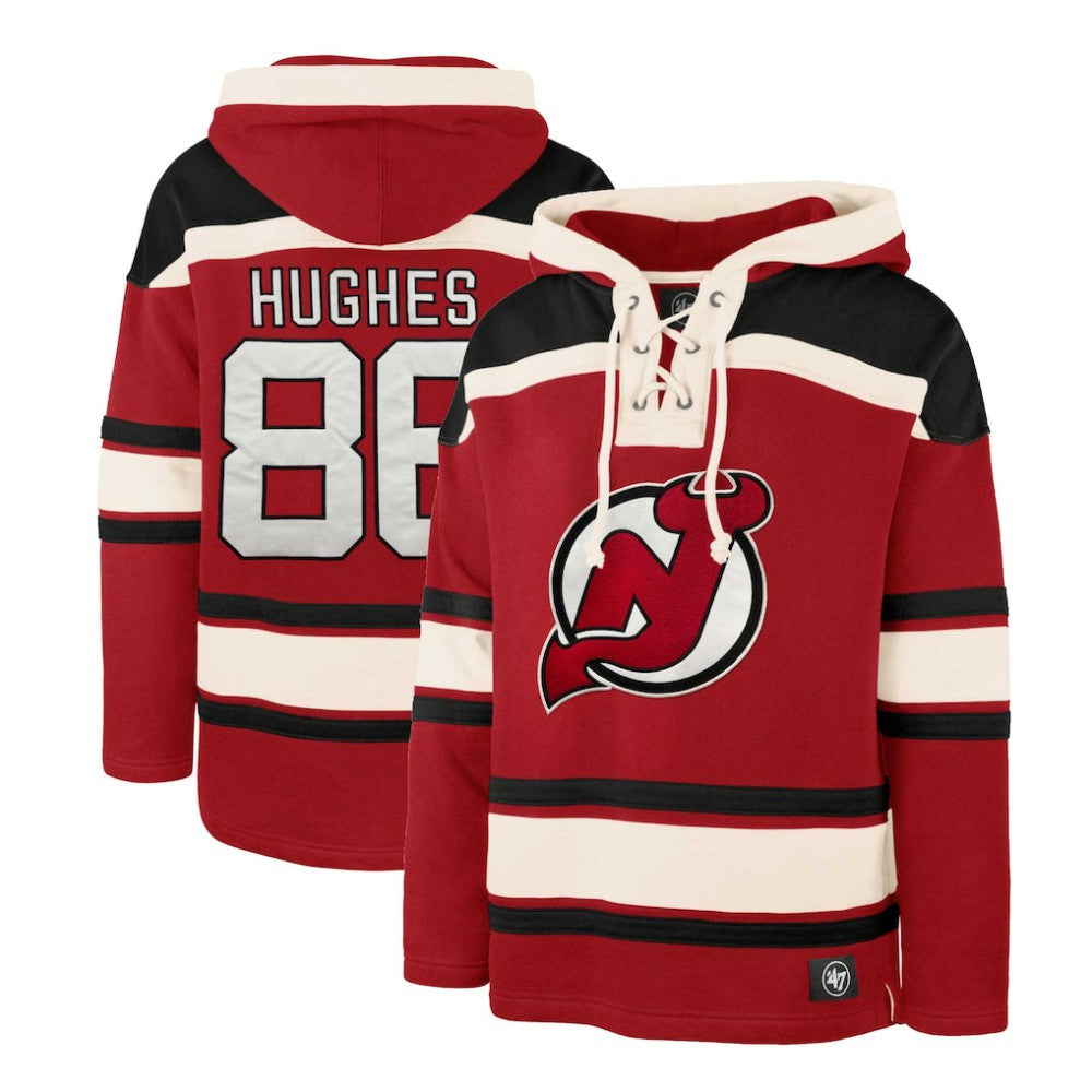 Jack Hughes New Jersey Devils '47 Player Lacer Pullover Hoodie Red