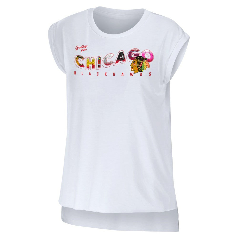 Chicago Blackhawks WEAR by Erin Andrews Women's Greetings From Muscle T-Shirt White