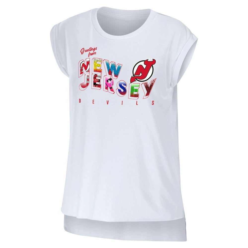 New Jersey Devils WEAR by Erin Andrews Women's Greetings From Muscle T-Shirt White