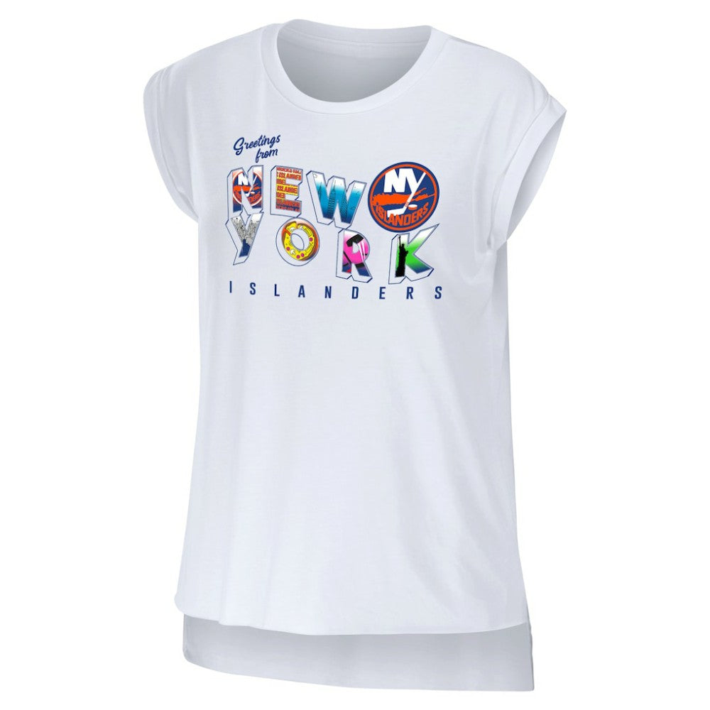 New York Islanders WEAR by Erin Andrews Women's Greetings From Muscle T-Shirt White