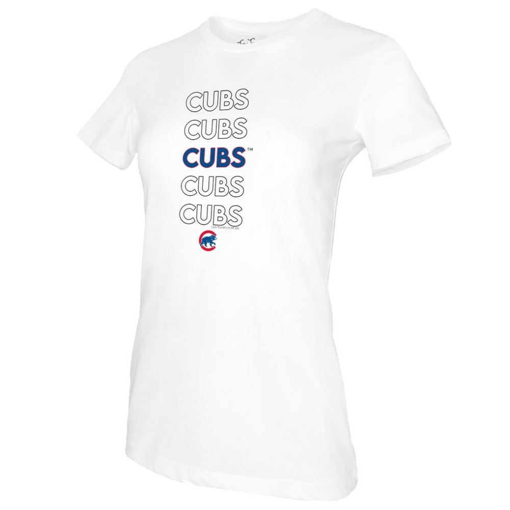 Chicago Cubs Tiny Turnip Women's Stacked T-Shirt White