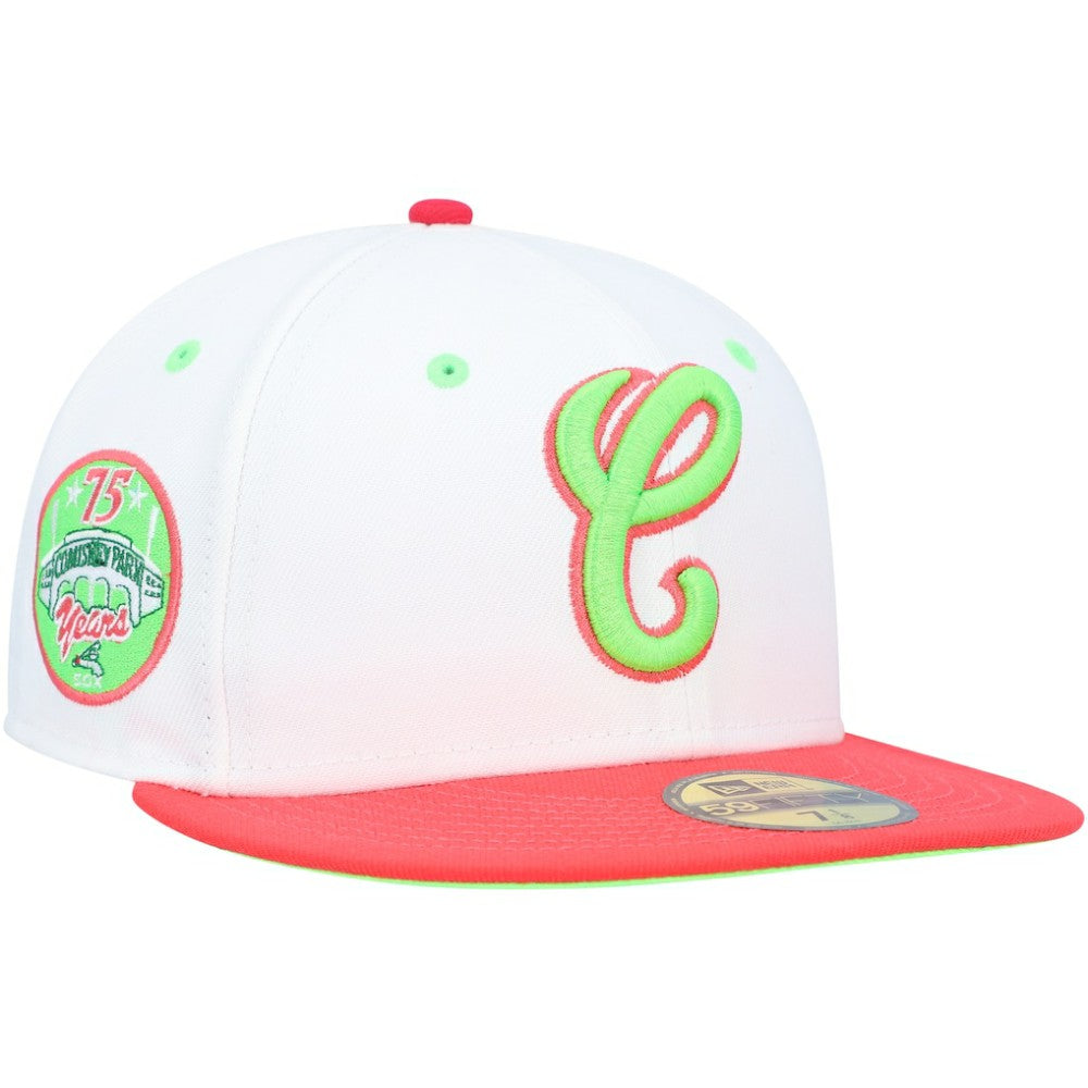 Chicago White Sox Cooperstown Collection Comiskey Park 75th Anniversary Strawberry Lolli 59FIFTY Fitted Hat White/Coral | New Era