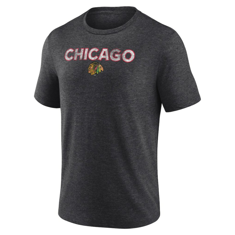 Chicago Blackhawks Wraparound Tri-Blend T-Shirt Charcoal