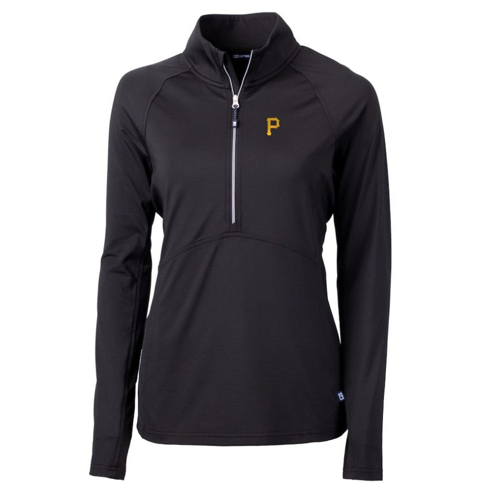 Pittsburgh Pirates Cutter & Buck Women's Adapt Eco Knit Stretch Half-Zip Pullover Top Black