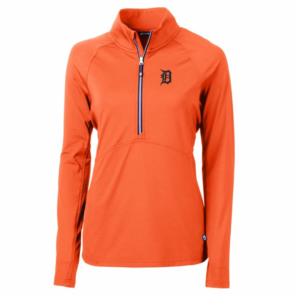 Detroit Tigers Cutter & Buck Women's Adapt Eco Knit Stretch Half-Zip Pullover Top Orange