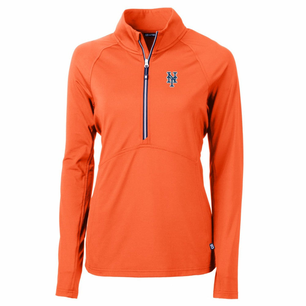 New York Mets Cutter & Buck Women's Adapt Eco Knit Stretch Half-Zip Pullover Top Orange
