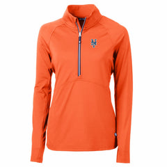 New York Mets Cutter & Buck Women's Adapt Eco Knit Stretch Half-Zip Pullover Top Orange