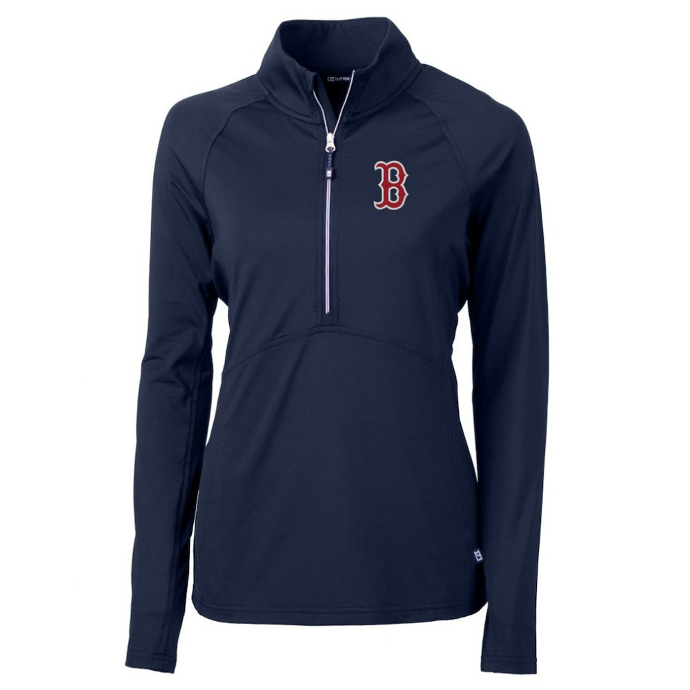 Boston Red Sox Cutter & Buck Women's Adapt Eco Knit Stretch Half-Zip Pullover Top Navy