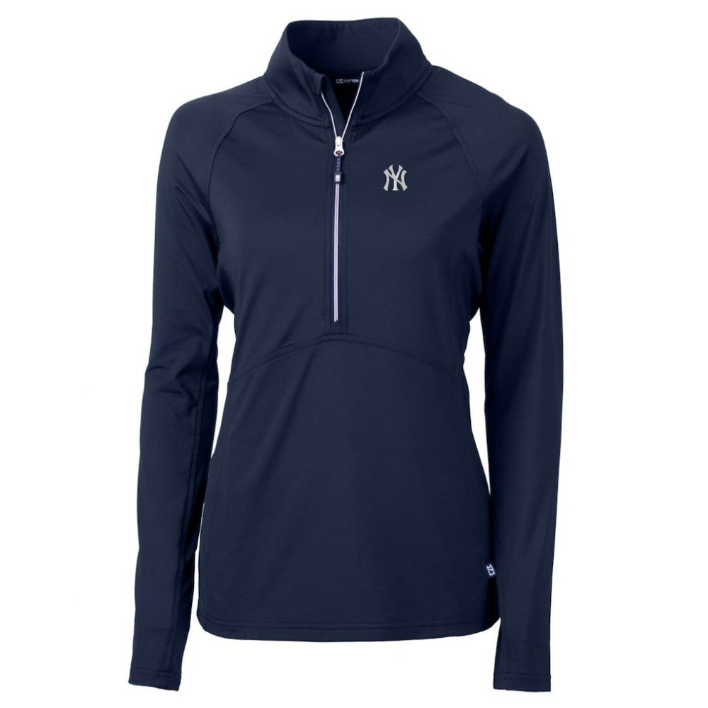 New York Yankees Cutter & Buck Women's Adapt Eco Knit Stretch Half-Zip Pullover Top Navy