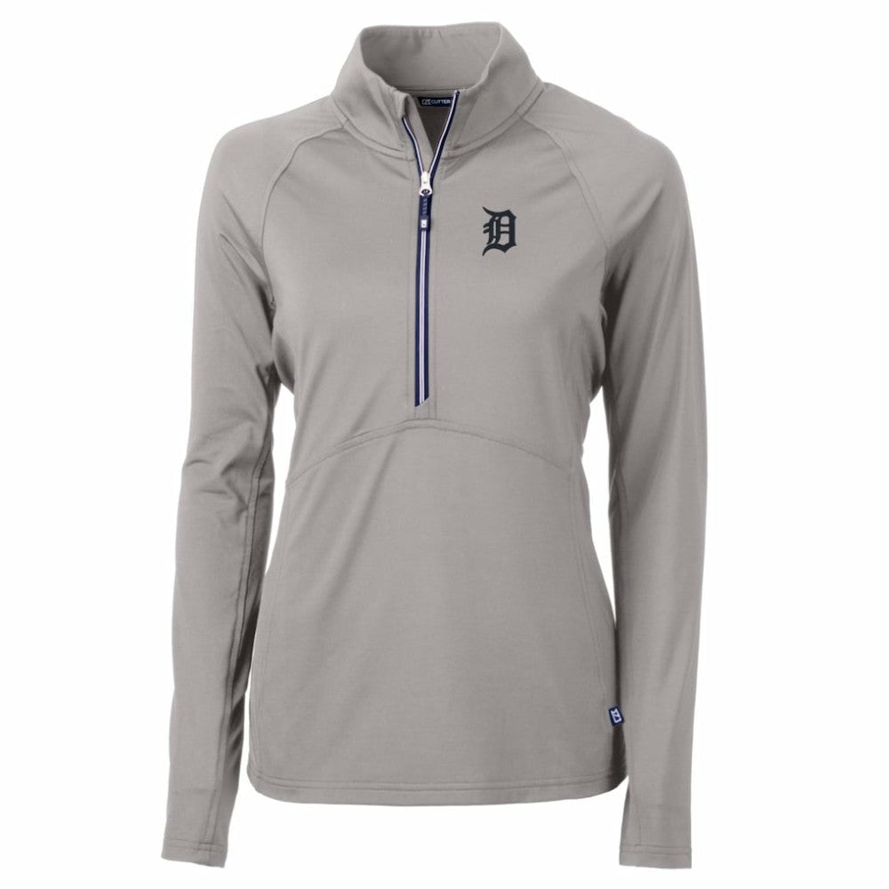 Detroit Tigers Cutter & Buck Women's Adapt Eco Knit Stretch Half-Zip Pullover Top Gray