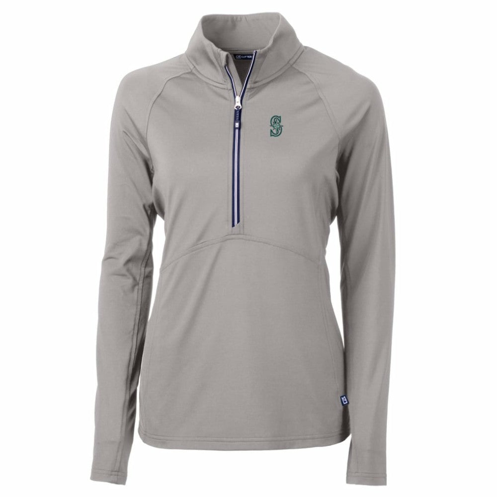 Seattle Mariners Cutter & Buck Women's Adapt Eco Knit Stretch Half-Zip Pullover Top Gray