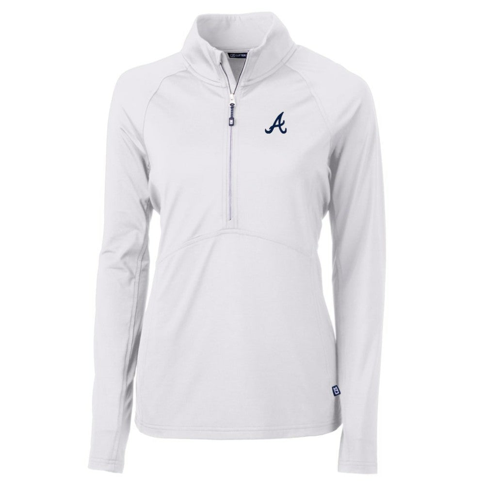 Atlanta Braves Cutter & Buck Women's Adapt Eco Knit Stretch Half-Zip Pullover Top White