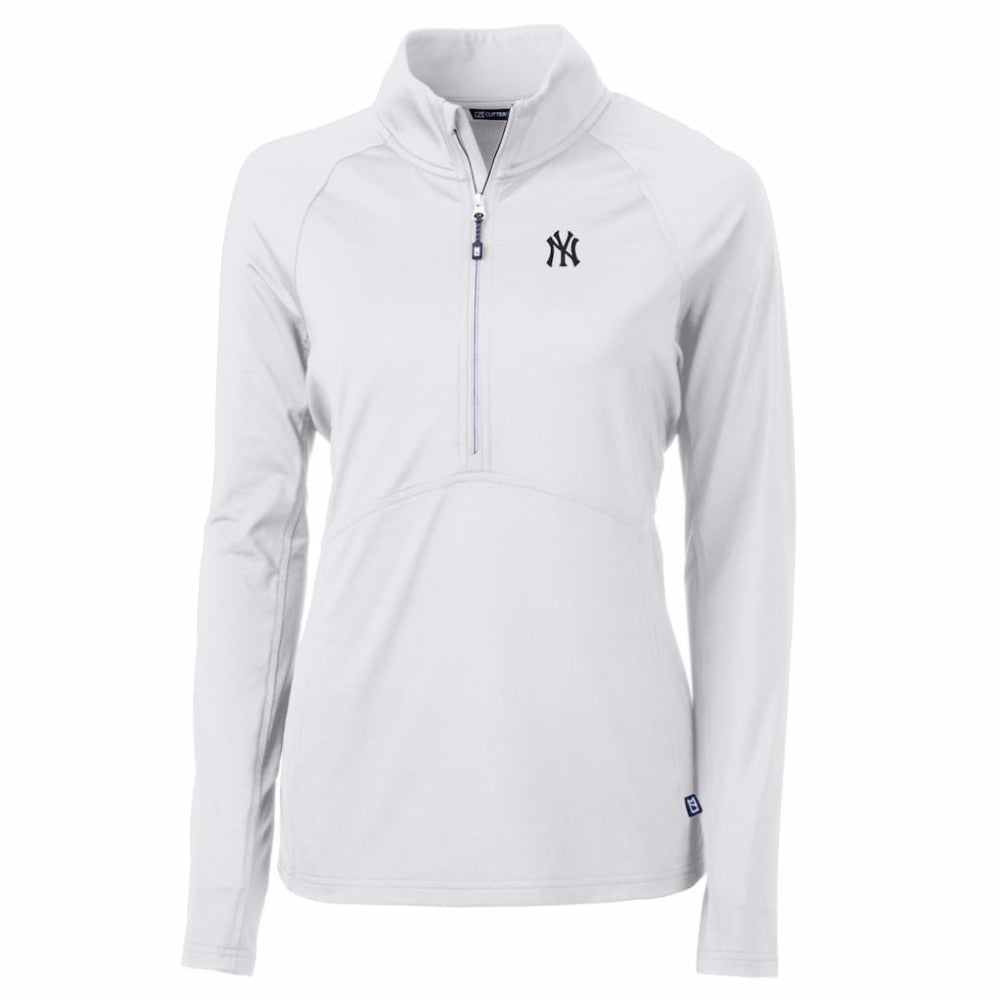 New York Yankees Cutter & Buck Women's Adapt Eco Knit Stretch Half-Zip Pullover Top White