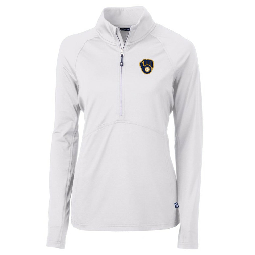 Milwaukee Brewers Cutter & Buck Women's Adapt Eco Knit Stretch Half-Zip Pullover Top White