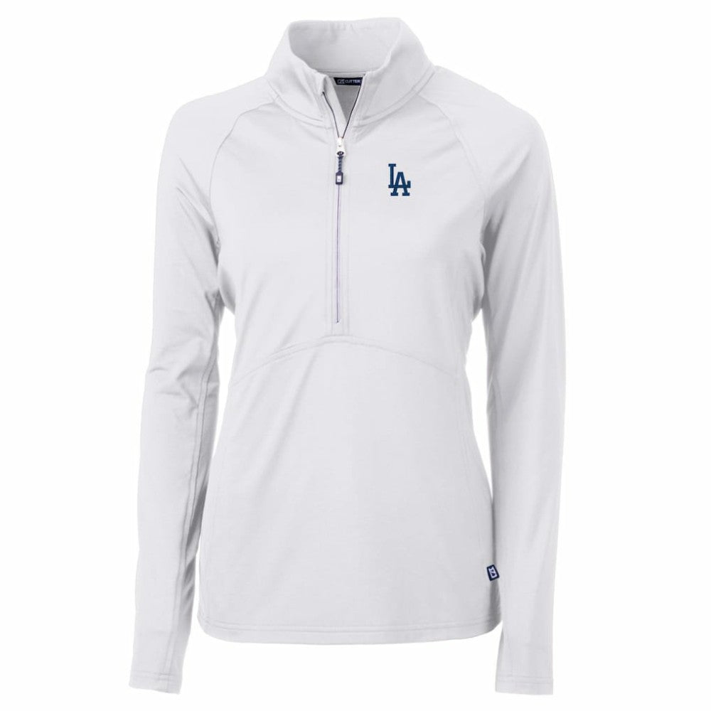 Los Angeles Dodgers Cutter & Buck Women's Adapt Eco Knit Stretch Half-Zip Pullover Top White