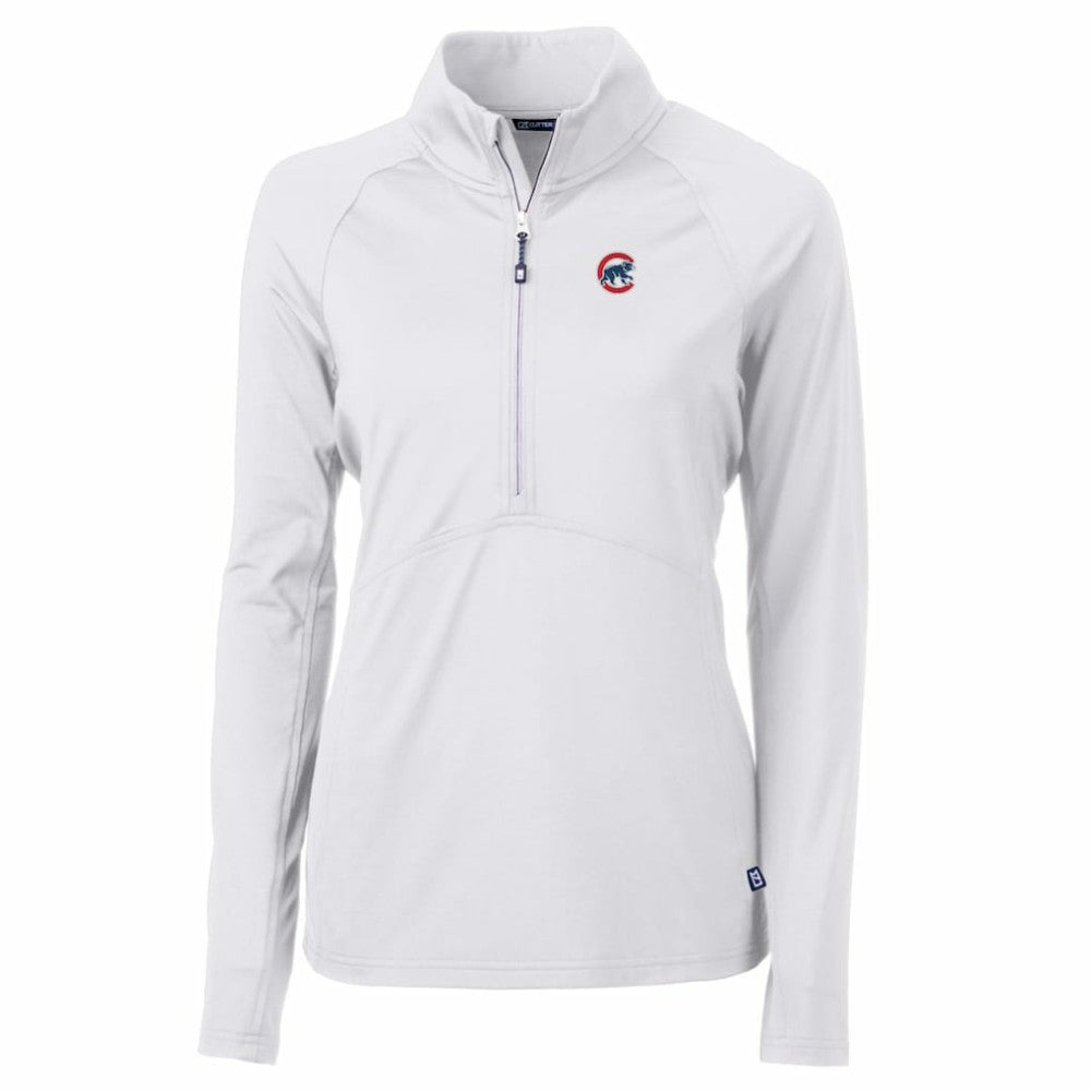 Chicago Cubs Cutter & Buck Women's Adapt Eco Knit Stretch Half-Zip Pullover Top White