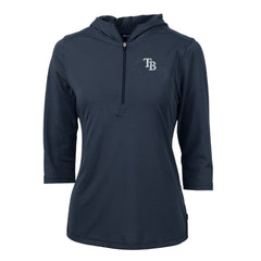 Tampa Bay Rays Cutter & Buck Women's Virtue Eco Pique 3/4 Sleeve Half-Zip Pullover Hoodie Navy