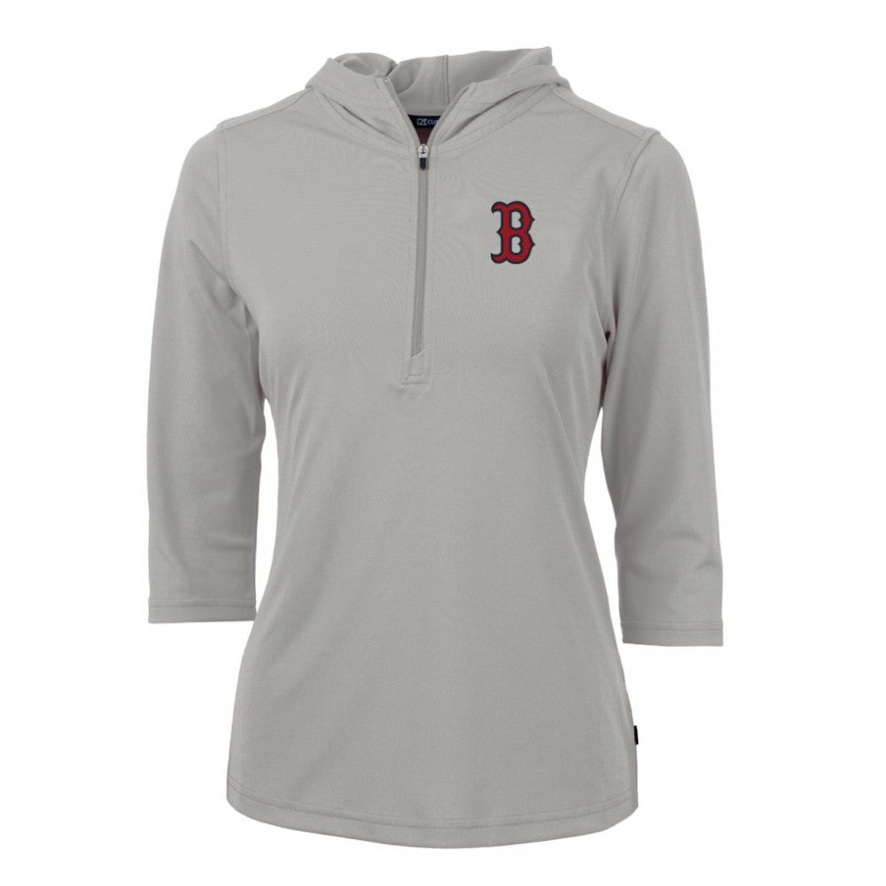 Boston Red Sox Cutter & Buck Women's Virtue Eco Pique 3/4 Sleeve Half-Zip Pullover Hoodie Gray