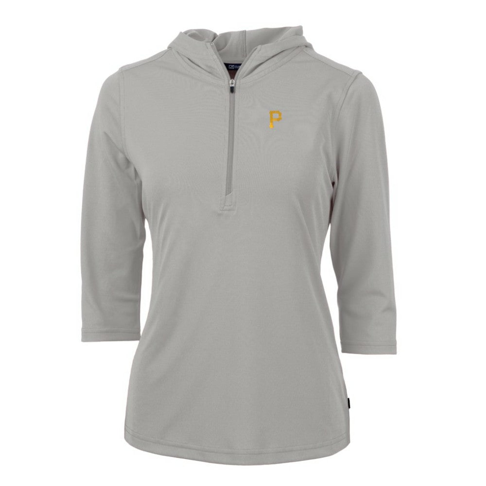 Pittsburgh Pirates Cutter & Buck Women's Virtue Eco Pique 3/4 Sleeve Half-Zip Pullover Hoodie Gray