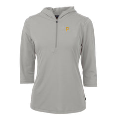 Pittsburgh Pirates Cutter & Buck Women's Virtue Eco Pique 3/4 Sleeve Half-Zip Pullover Hoodie Gray