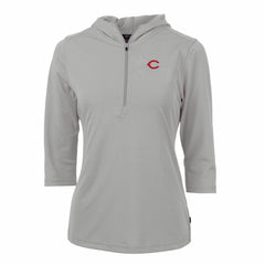 Cincinnati Reds Cutter & Buck Women's Virtue Eco Pique 3/4 Sleeve Half-Zip Pullover Hoodie Gray