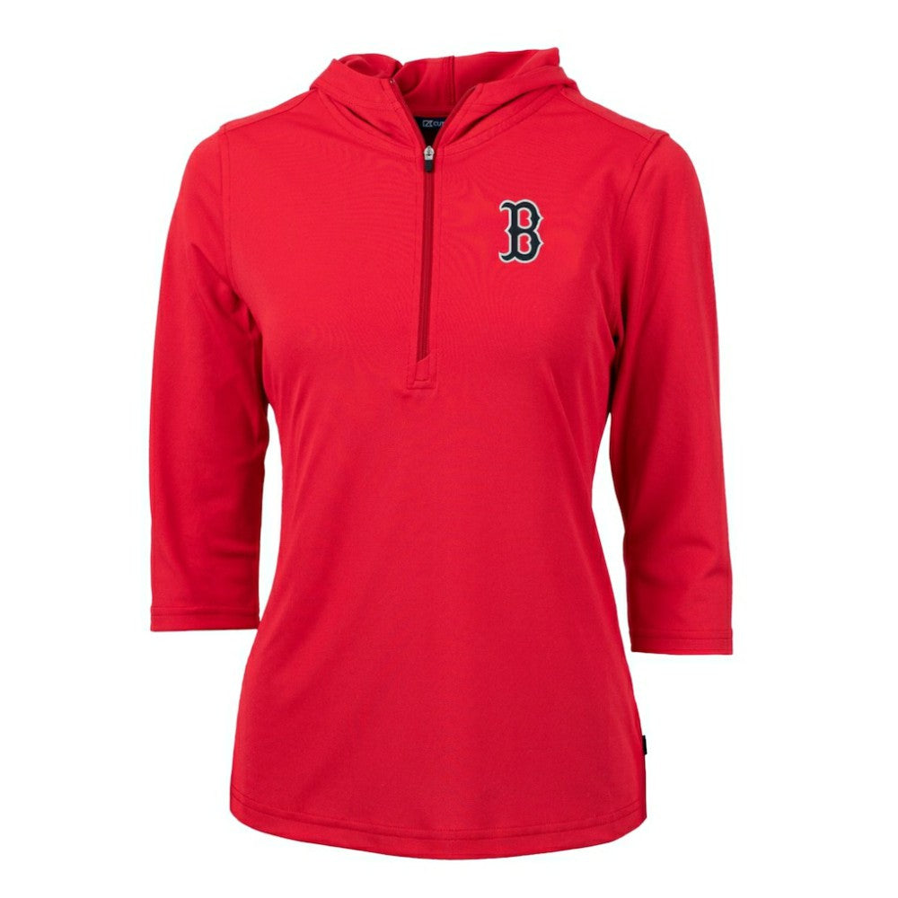 Boston Red Sox Cutter & Buck Women's Virtue Eco Pique 3/4 Sleeve Half-Zip Pullover Hoodie Red