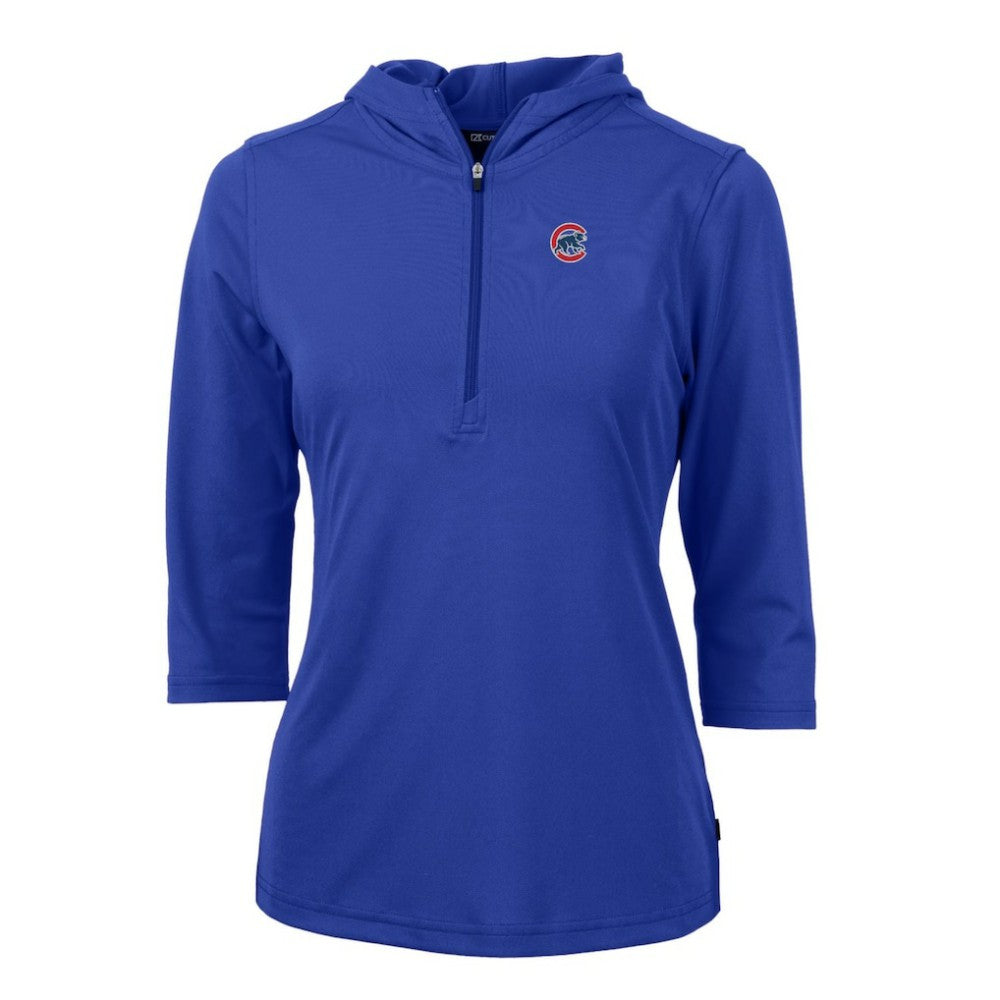 Chicago Cubs Cutter & Buck Women's Virtue Eco Pique 3/4 Sleeve Half-Zip Pullover Hoodie Royal