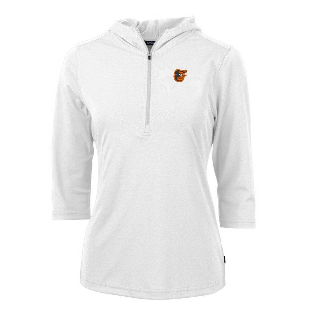 Baltimore Orioles Cutter & Buck Women's Virtue Eco Pique 3/4 Sleeve Half-Zip Pullover Hoodie White