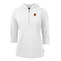 Baltimore Orioles Cutter & Buck Women's Virtue Eco Pique 3/4 Sleeve Half-Zip Pullover Hoodie White
