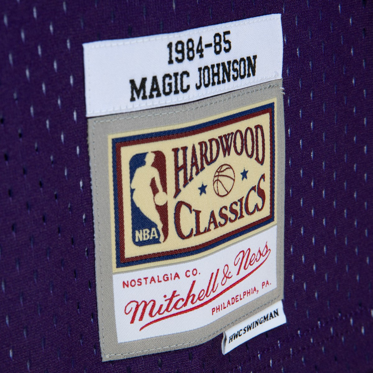 Magic Johnson Los Angeles Lakers 1984/85 Hardwood Classics Fadeaway Swingman Player Jersey - Purple/Black