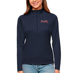Atlanta Braves Antigua Women's Tribute Quarter-Zip Pullover Top Navy