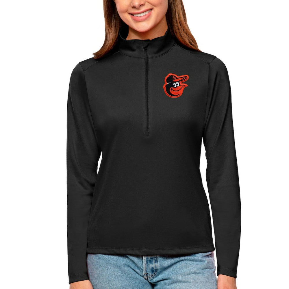 Baltimore Orioles Antigua Women's Tribute Quarter-Zip Pullover Top Black