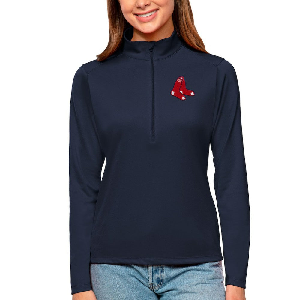 Boston Red Sox Antigua Women's Tribute Quarter-Zip Pullover Top Navy