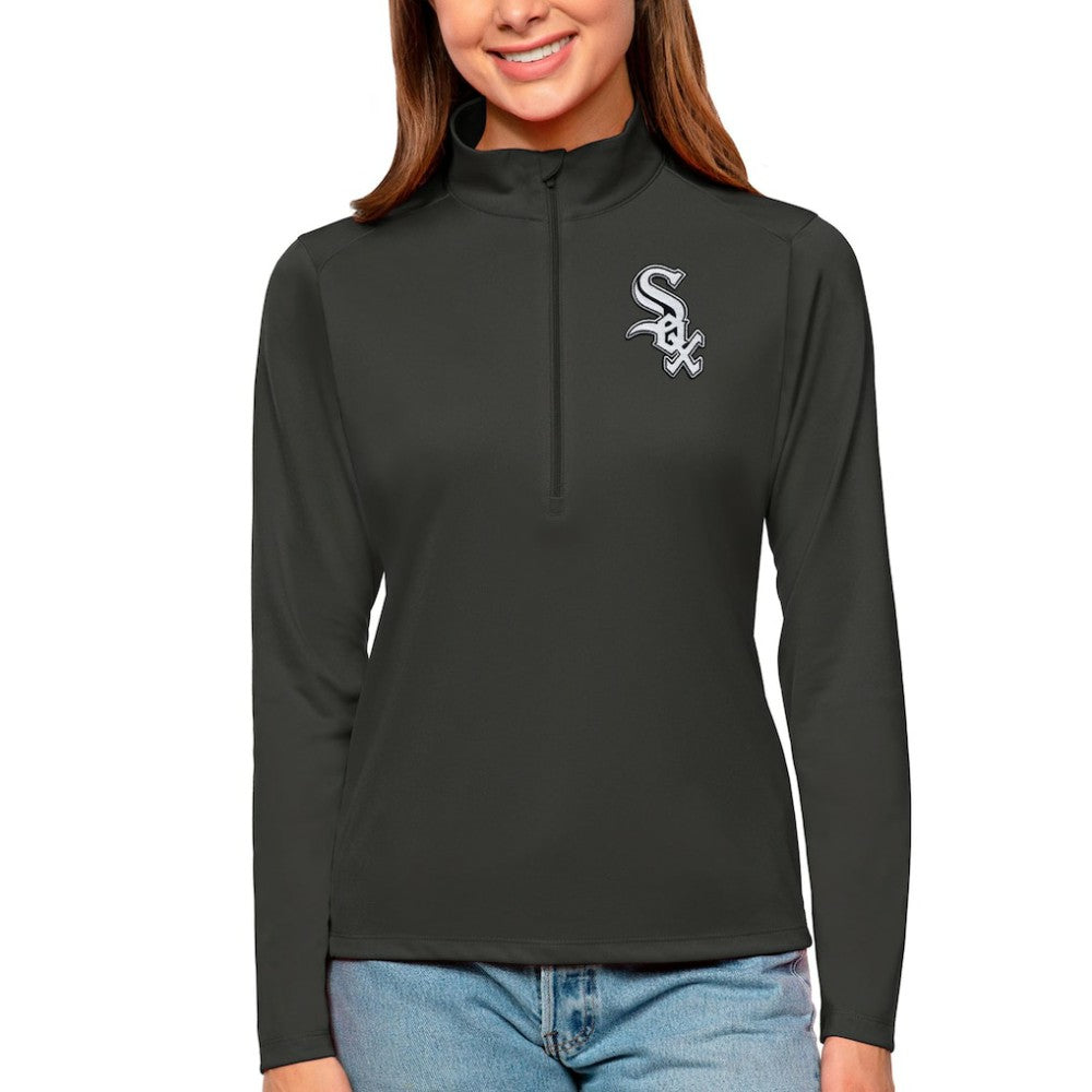 Chicago White Sox Antigua Women's Tribute Quarter-Zip Pullover Top Charcoal