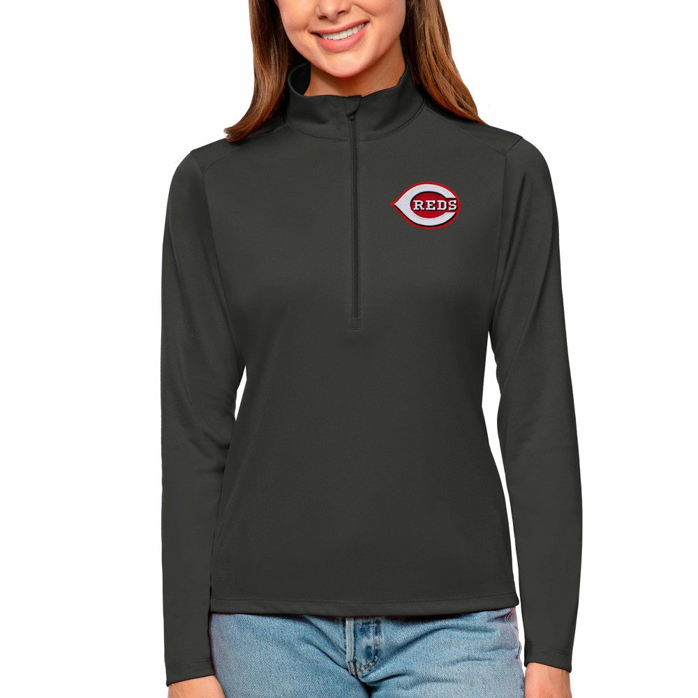 Cincinnati Reds Antigua Women's Tribute Quarter-Zip Pullover Top Charcoal