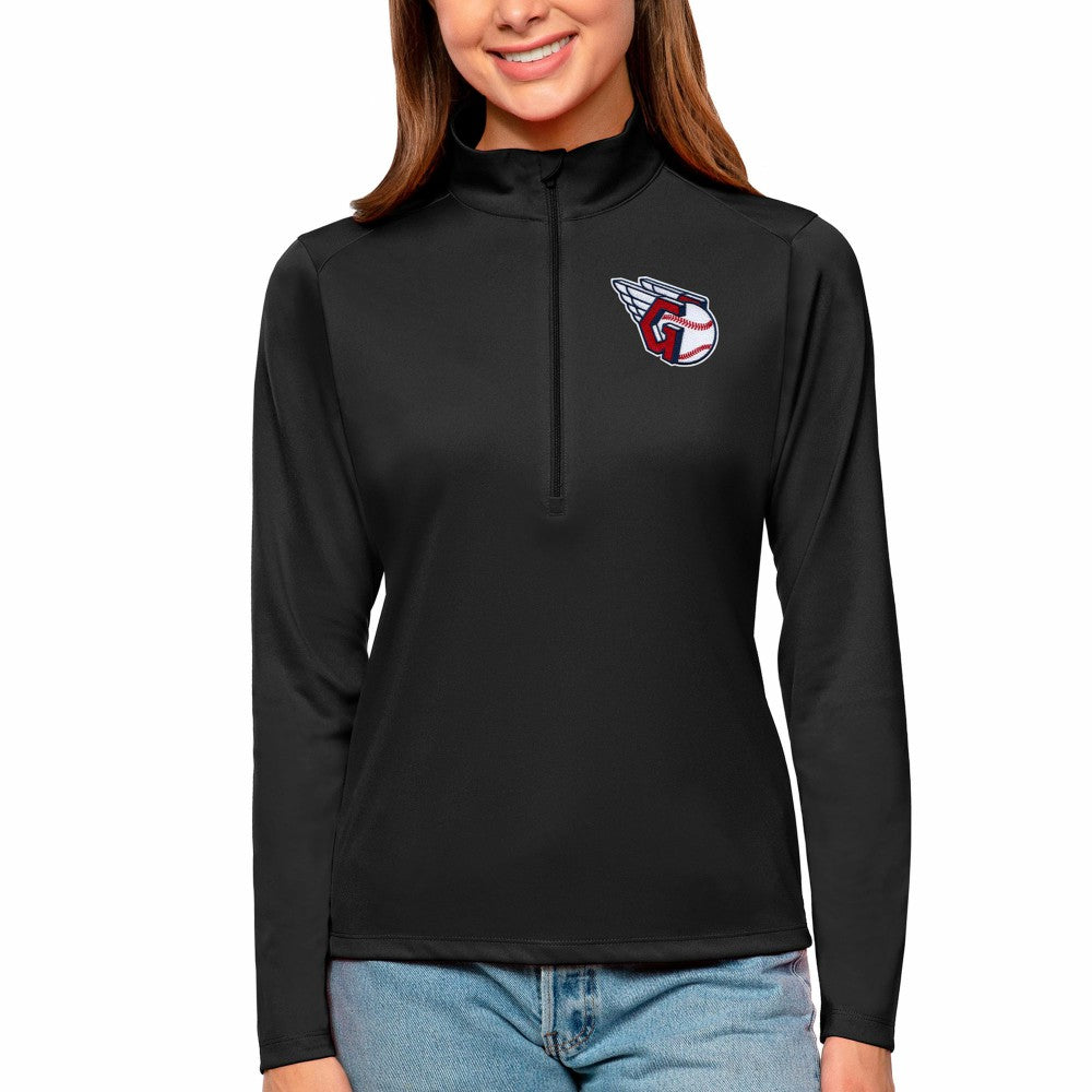 Cleveland Guardians Antigua Women's Tribute Quarter-Zip Pullover Top Black