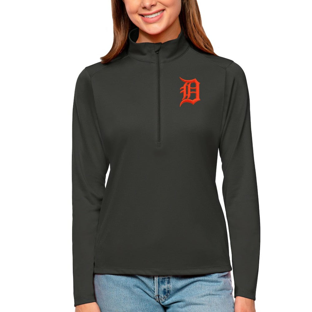 Detroit Tigers Antigua Women's Tribute Quarter-Zip Pullover Top Charcoal