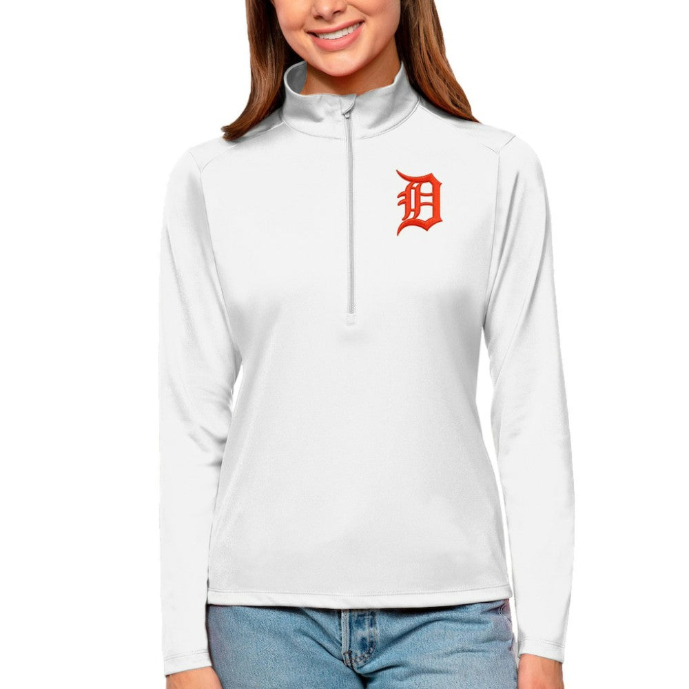 Detroit Tigers Antigua Women's Tribute Quarter-Zip Pullover Top White