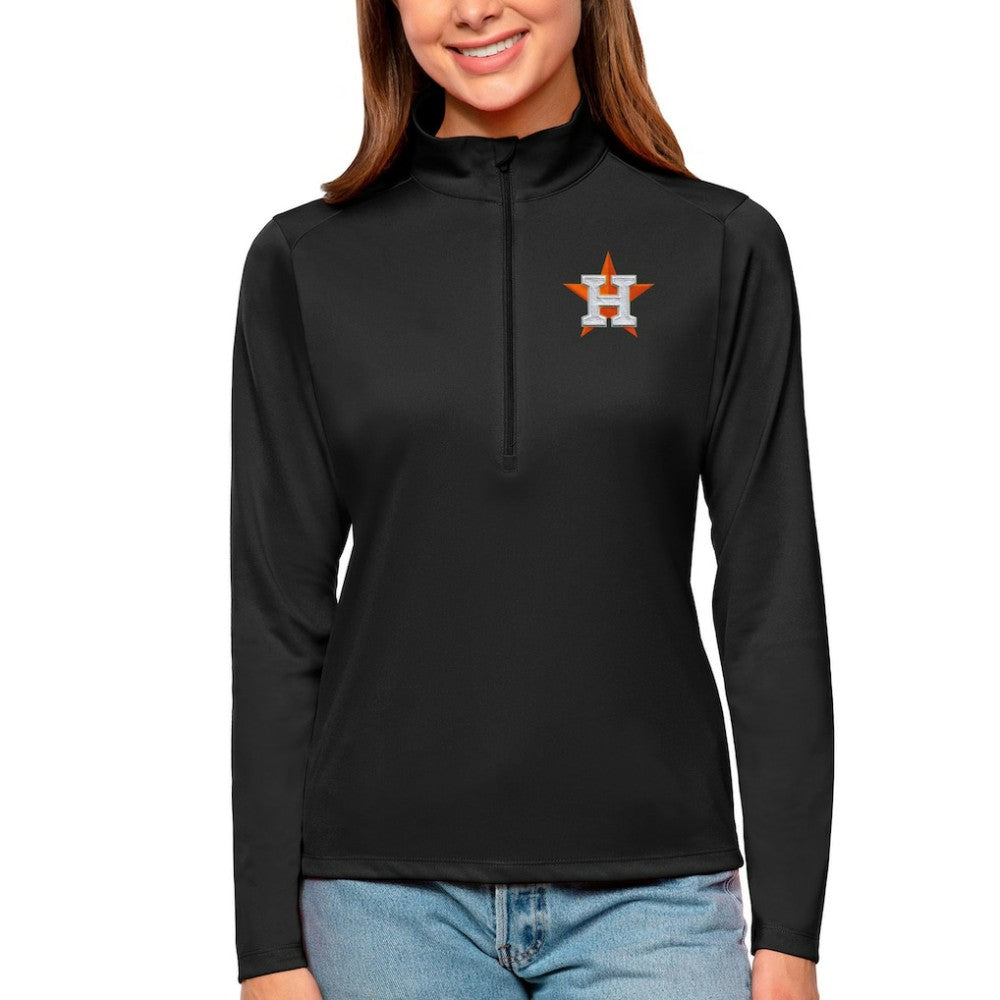 Houston Astros Antigua Women's Tribute Quarter-Zip Pullover Top Black