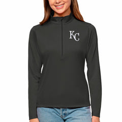 Kansas City Royals Antigua Women's Tribute Quarter-Zip Pullover Top Charcoal