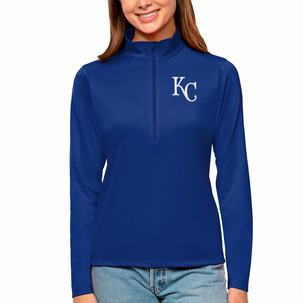 Kansas City Royals Antigua Women's Tribute Quarter-Zip Pullover Top Royal
