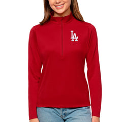 Los Angeles Dodgers Antigua Women's Tribute Quarter-Zip Pullover Top Red