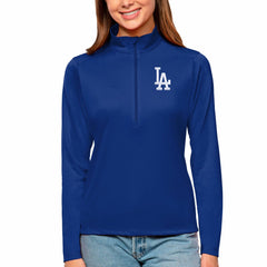 Los Angeles Dodgers Antigua Women's Tribute Quarter-Zip Pullover Top Royal