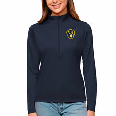 Milwaukee Brewers Antigua Women's Tribute Quarter-Zip Pullover Top Navy