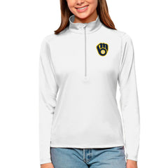 Milwaukee Brewers Antigua Women's Tribute Quarter-Zip Pullover Top White