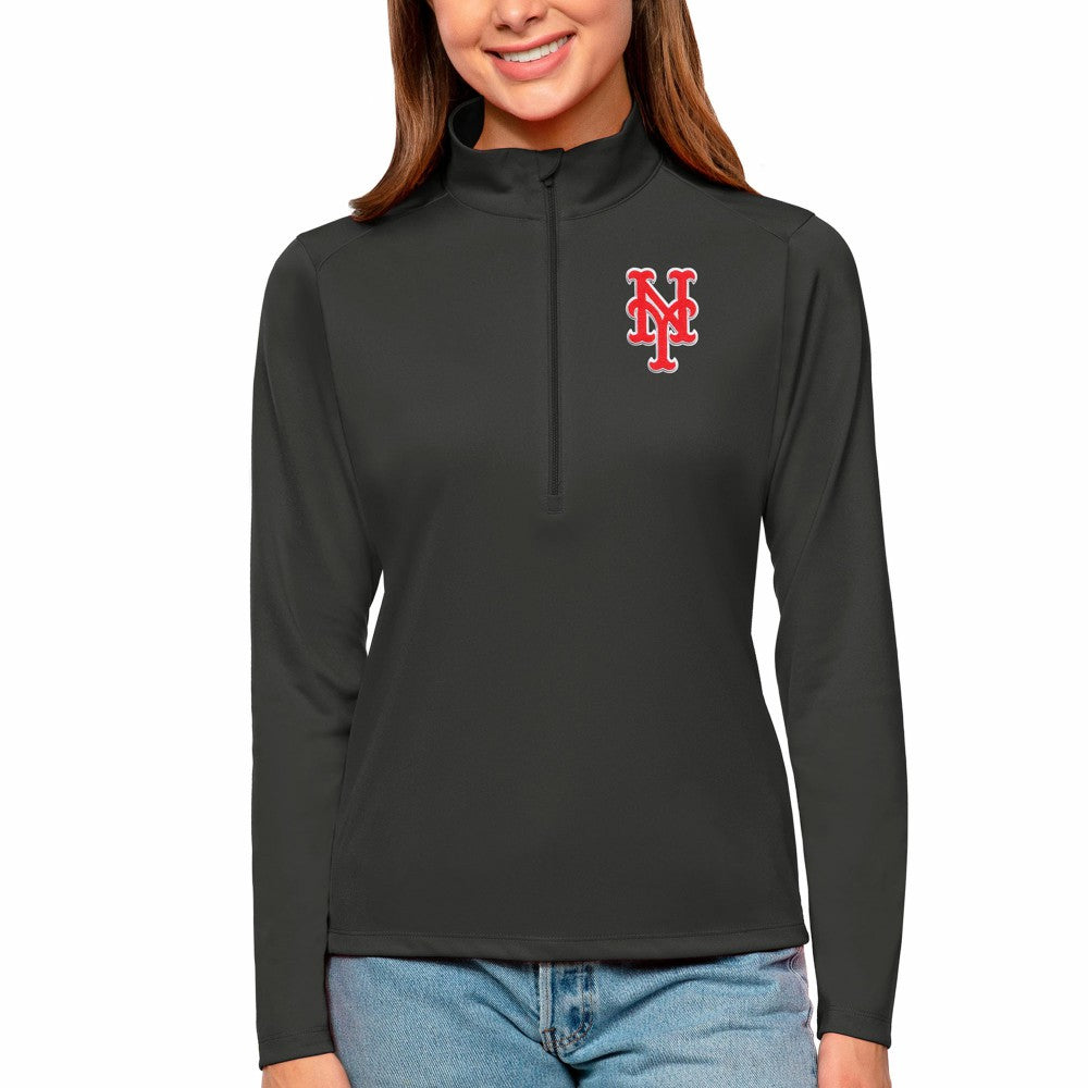 New York Mets Antigua Women's Tribute Quarter-Zip Pullover Top Charcoal