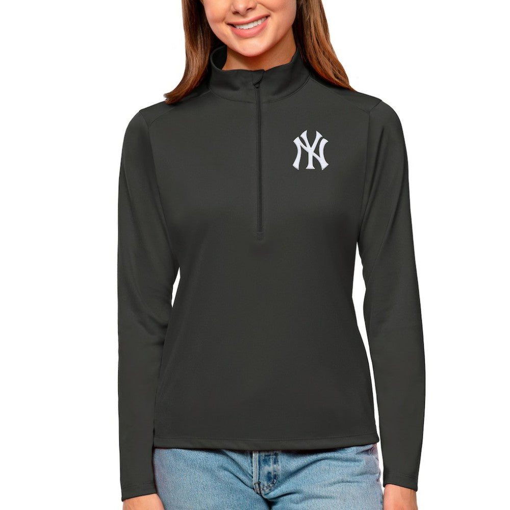New York Yankees Antigua Women's Tribute Quarter-Zip Pullover Top Charcoal