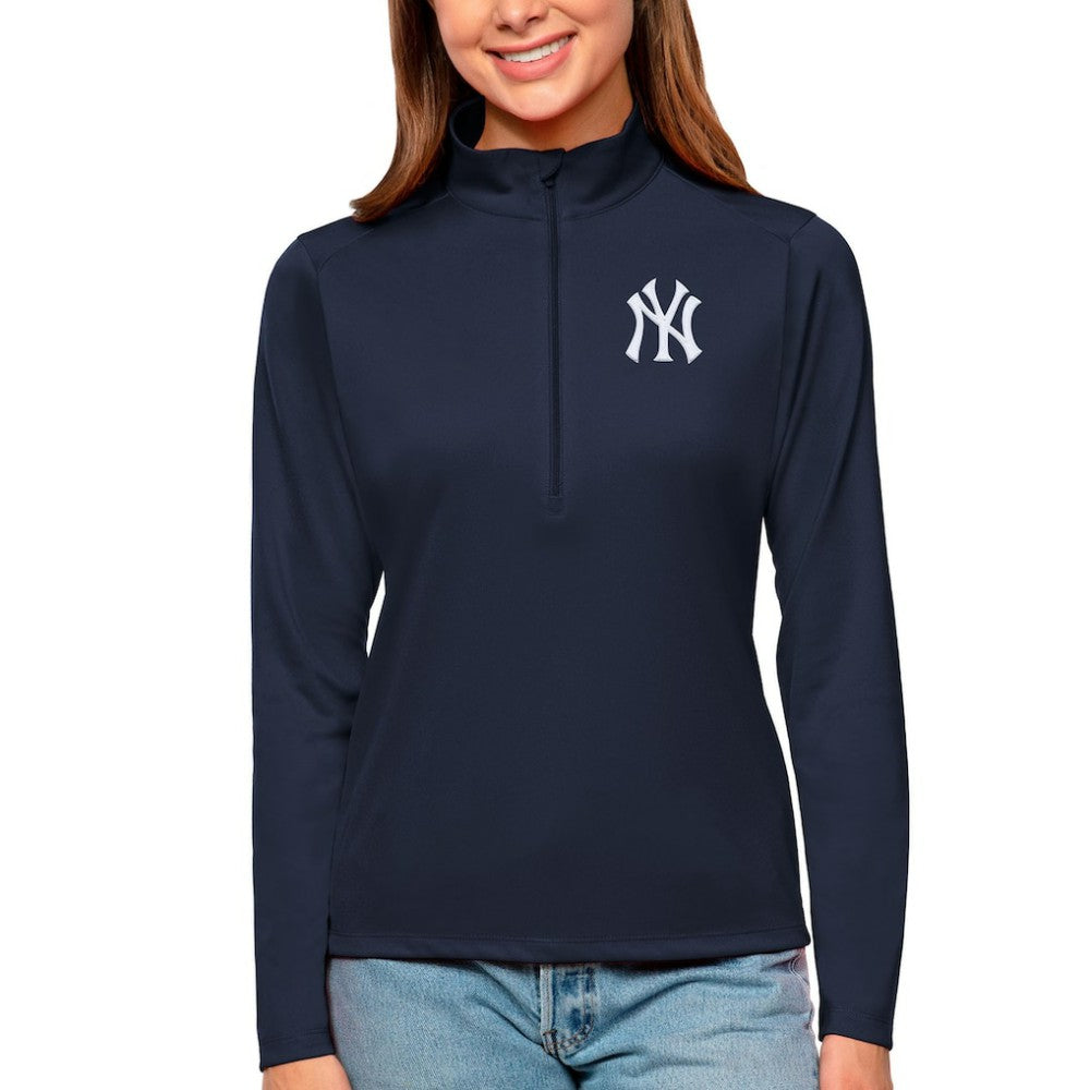 New York Yankees Antigua Women's Tribute Quarter-Zip Pullover Top Navy