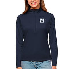 New York Yankees Antigua Women's Tribute Quarter-Zip Pullover Top Navy